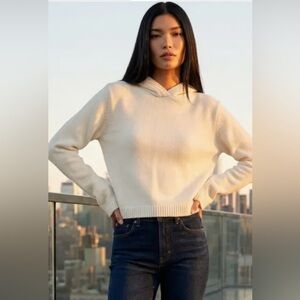 Something Navy Hooded Cropped Cream Sweater Wool Cashmere Blend